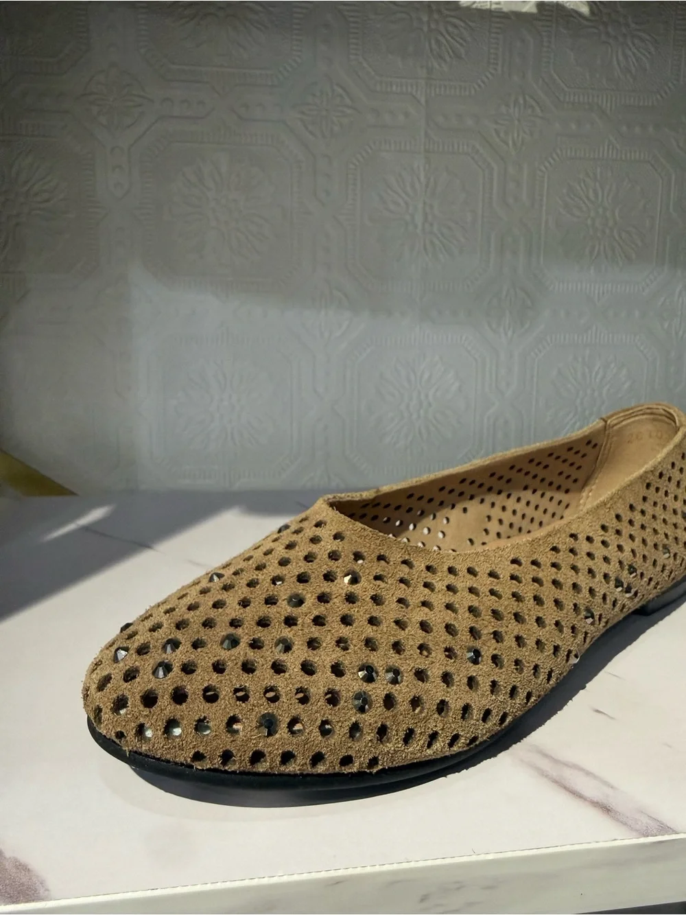 All Black Speckled Ballet - 261030 Women's Sparkly Suede Ballet Flats - Tan